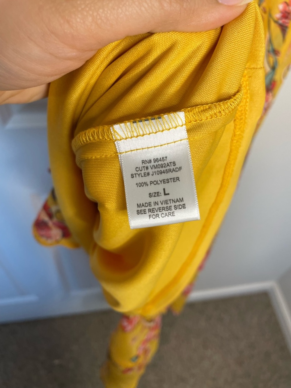 Eyeshadow Yellow Floral Wrap Midi Dress Cold Shoulder Ruffle Boho Cottagecore L - Picture 7 of 7